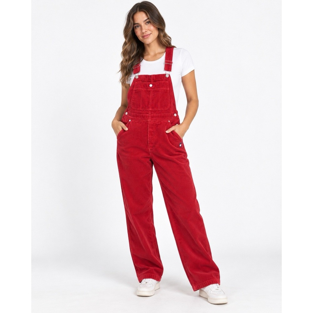 Tommy Hilfiger Jeans Red Corduroy Overalls Women’s Small Vintage Y2K Bib Pants